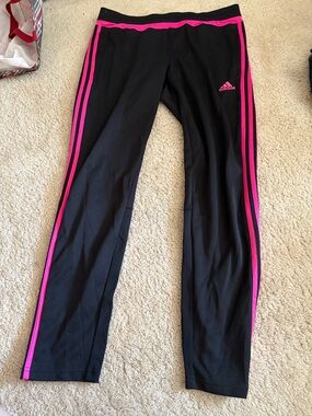 adidas Black Leggings with Hot Pink Stripes